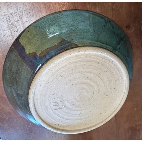 Handmade Artist Signed Ceramic Centerpiece Bowl Earthy Glaze possible flaw PICS - Picture 8 of 12